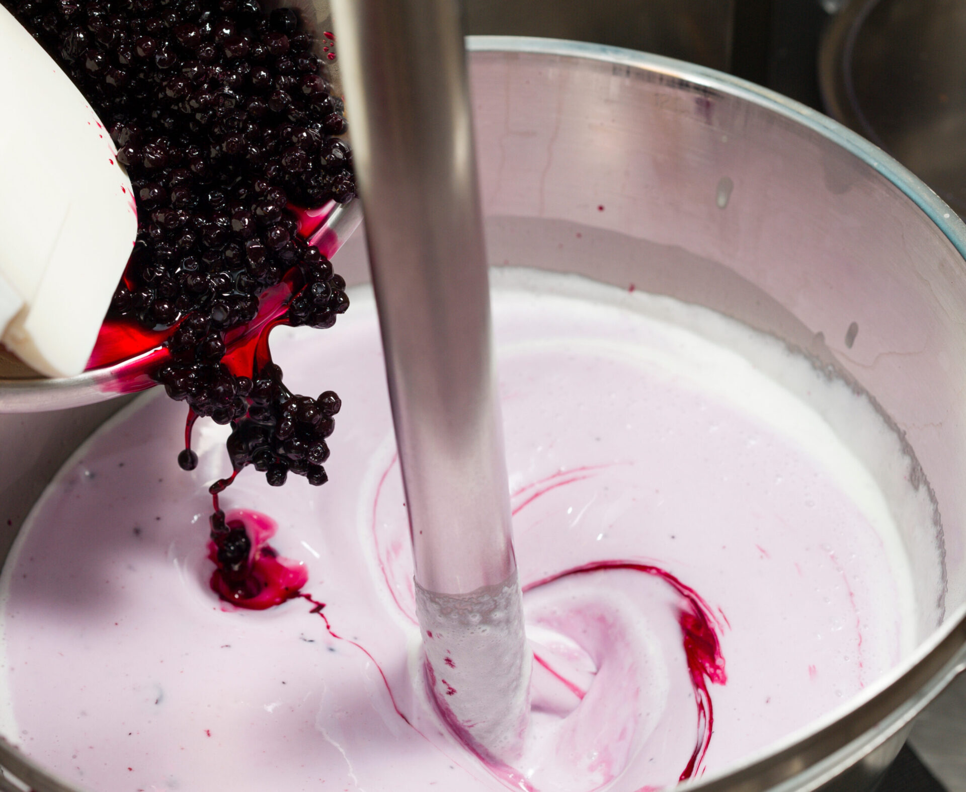 Ice cream preparation with different tools, ingredients, and machines